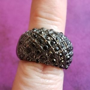 Black rhinestones stretch ring dark copper bronze color